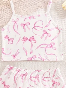 Teen Girl Casual Minimalist Camisole & Shorts Set, Snug Fit Loungewear, Suitable For Spring And Summer - Multicolor - View 3