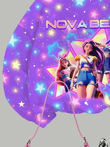 Tween女孩休閒可愛亮面星星卡通女團印花 K-Pop Superstars 圓領長袖衛衣與內搭褲兩件套，適合秋冬穿著 - 彩色 - 查看 6