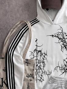 Attitoon Striped Side Graphic Print Hoodie - Multicolor - View 5