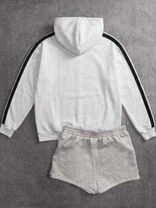 Attitoon Striped Side Graphic Print Hoodie - Multicolor - View 2