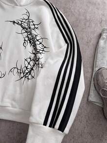 Attitoon Striped Side Graphic Print Hoodie - Multicolor - View 3