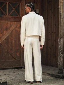 CalleClaro Men's Lapel NeckLong Sleeve Jacket And Pants Suit Set - Beige - View 3