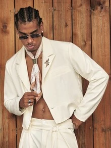 CalleClaro Men's Lapel NeckLong Sleeve Jacket And Pants Suit Set - Beige - View 4