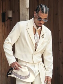 CalleClaro Men's Lapel NeckLong Sleeve Jacket And Pants Suit Set - Beige - View 7