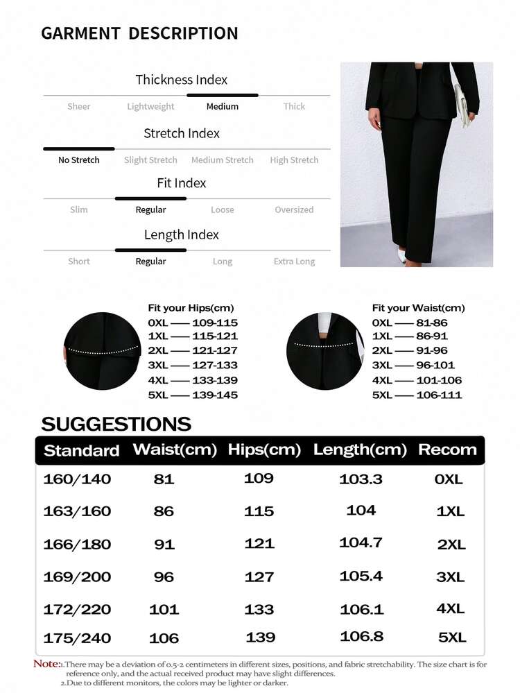 Elenzga Plus Solid Lapel Neck Single Button Blazer & Pants Graduation,Back To School,Teacher Outfits For Women Fall Cloth For Women Autumn - Black - View 9