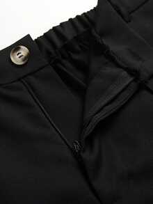 SHEIN LUNE Plus Size Solid Color Straight Suit Pants Graduation,Back To School,Teacher Outfits For Women Winter Fall Autumn - Black - View 3