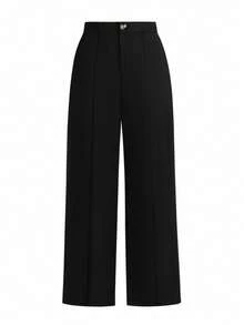 SHEIN LUNE Plus Size Solid Color Straight Suit Pants Graduation,Back To School,Teacher Outfits For Women Winter Fall Autumn - Black - View 1