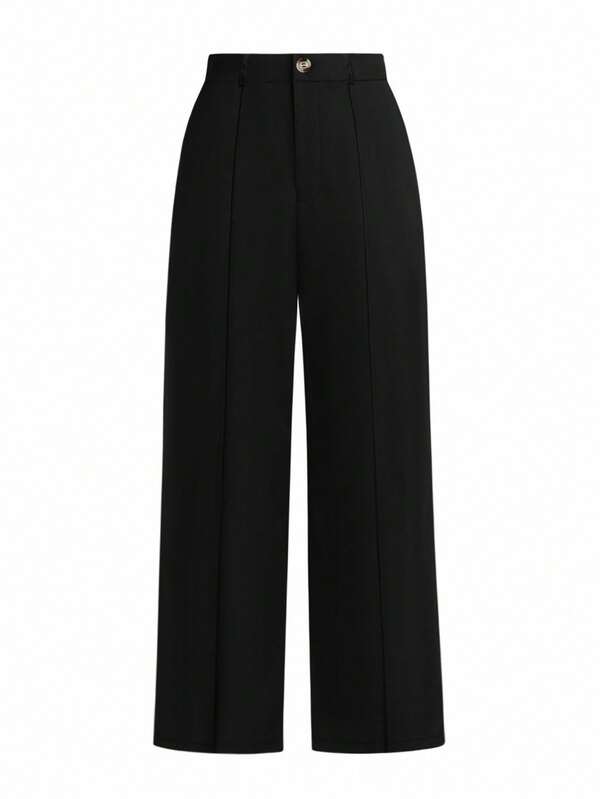 SHEIN LUNE Plus Size Solid Color Straight Suit Pants Graduation,Back To School,Teacher Outfits For Women Winter Fall Autumn