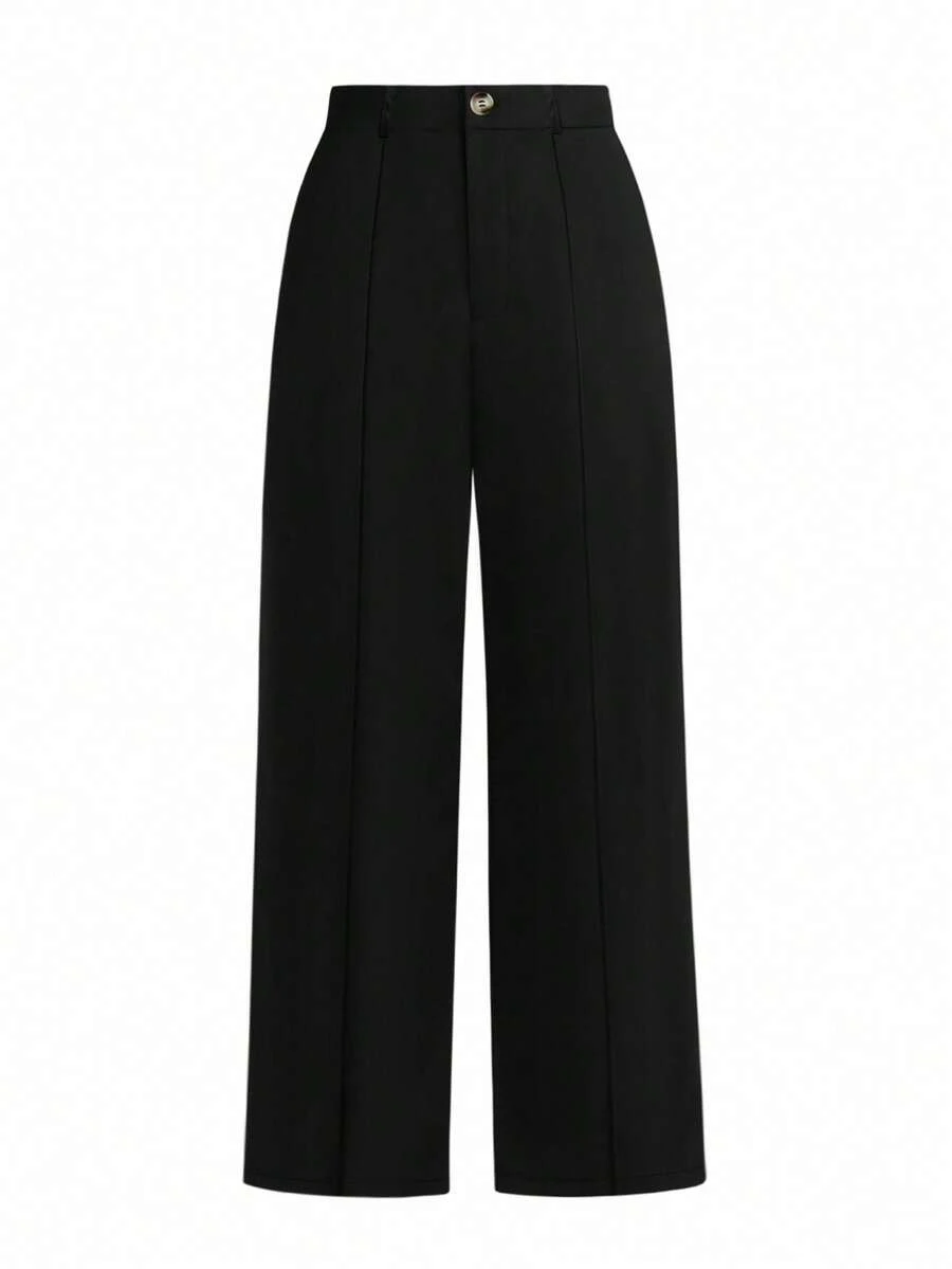SHEIN LUNE Plus Size Solid Color Straight Suit Pants Graduation,Back To School,Teacher Outfits For Women Winter Fall Autumn - Black - View 1