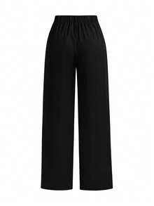SHEIN LUNE Plus Size Solid Color Straight Suit Pants Graduation,Back To School,Teacher Outfits For Women Winter Fall Autumn - Black - View 2