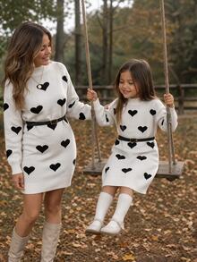 Emery Rose Kids Emery Rose Kids 女童針織愛心圖案小立領休閒毛衣連身裙，秋冬款 - 白色 - 查看 2
