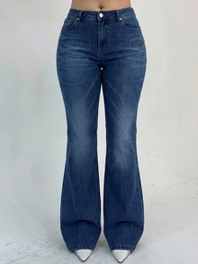 Dazy Plus Celana Jeans Slim Fit Flare Leg dengan Saku, Model Skinny Denim Stretch Elegan untuk Musim Gugur - Medium Wash - View 5