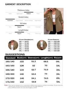 SHEIN LUNE CURVE Plus Size Women Solid Color Rolled Sleeve Loose Casual Windbreaker Jacket, Autumn Fall - Khaki - View 9