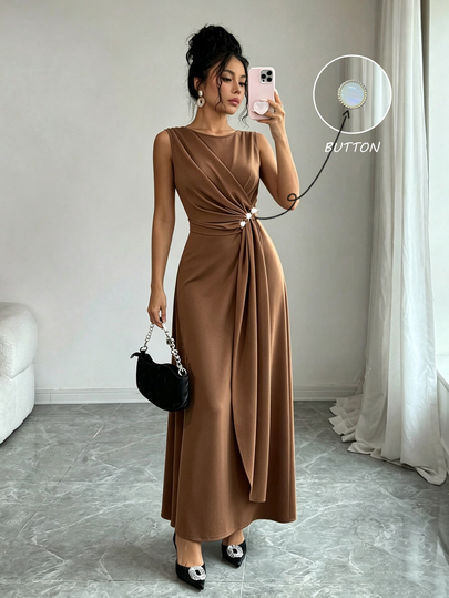 Uhlyne Uhlyne Gaun Tanpa Lengan Wanita, Gaun Panjang Musim Gugur, Pakaian Liburan, Gaun Pesta Elegan, Gaun Tamu Pernikahan, Gaun Serbaguna untuk Bepergian dan Berkumpul, Gaun Pesta