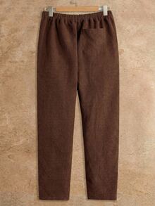 Manfinity RebelGame Men's Plus Size Casual Versatile Solid Color Pants - Brown - View 3