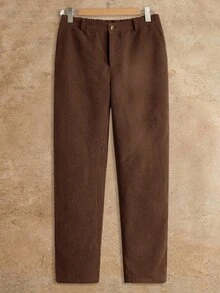 Manfinity RebelGame Men's Plus Size Casual Versatile Solid Color Pants - Brown - View 5