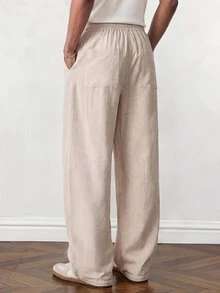 COMVAIL Men's Plus Size Casual Versatile Solid Color Straight Leg Pants - Apricot - View 2