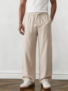 COMVAIL Men's Plus Size Casual Versatile Solid Color Straight Leg Pants - Apricot - View 3