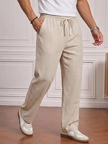 COMVAIL Men's Plus Size Casual Versatile Solid Color Straight Leg Pants - Apricot - View 1