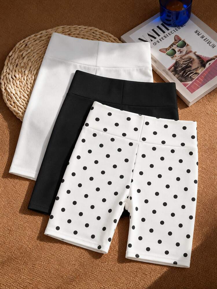 Tween Girl Slim Fit Casual Minimalist Comfortable Wide Waist Solid Color 3 PiecesSet Base Shorts Suitable For Autumn/Winter - Multicolor - View 2