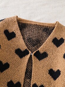 SHEIN 女童秋冬拼接配色落肩鏤空針織中長版開襟外套 - 卡其色 - 查看 7