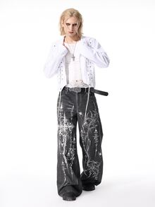 ROMWE MEN Street Life Men's Dark Gothic Thorn Jeans - Black - View 7
