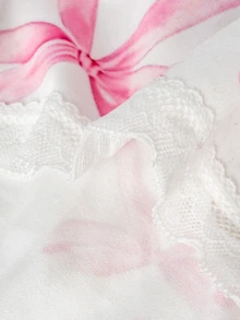 1 Set Tween Girl Pink And White Polka Dot Print Underwear Set, Cute Winter Nighties With Bow Lace Trim Top And Boxer Briefs, Soft Knit Base Layer - Multicolor - View 7