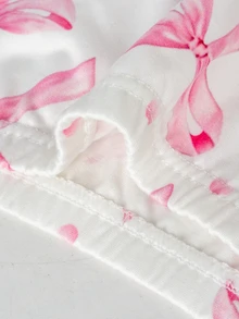 1 Set Tween Girl Pink And White Polka Dot Print Underwear Set, Cute Winter Nighties With Bow Lace Trim Top And Boxer Briefs, Soft Knit Base Layer - Multicolor - View 5