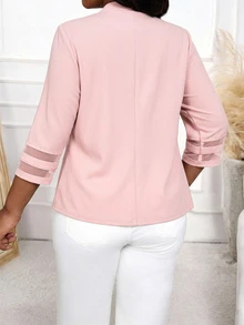 SHEIN Lady Plus Size Women Fashionable Elegant Casual Mesh Patchwork Pink Blazer In Fall/Winter Pink Blazer Summer Blazer Spring Blazer - Pink - View 2