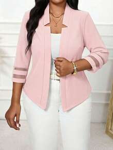 SHEIN Lady Plus Size Women Fashionable Elegant Casual Mesh Patchwork Pink Blazer In Fall/Winter Pink Blazer Summer Blazer Spring Blazer - Pink - View 1