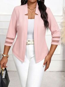 SHEIN Lady Plus Size Women Fashionable Elegant Casual Mesh Patchwork Pink Blazer In Fall/Winter Pink Blazer Summer Blazer Spring Blazer - Pink - View 4