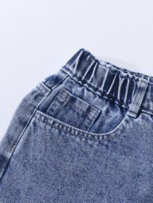 SHEIN 少女牛仔褲 破洞設計 粉藍蝴蝶刺繡 夏季街頭風 可愛校園開學甜美 Y2K 淺色牛仔 蝴蝶結刺繡 寬腿褲 - 淺色水洗藍 - 查看 7
