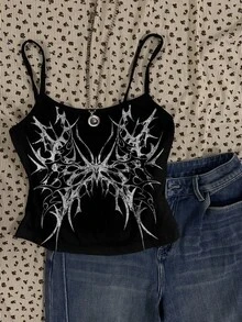 Attitoon Women's Casual Boho Vacation Butterfly Wing Retro Punk Pattern Sexy Camisole,Rave Top Back To School - Multicolor - View 4