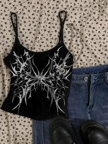 Attitoon Women's Casual Boho Vacation Butterfly Wing Retro Punk Pattern Sexy Camisole,Rave Top Back To School - Multicolor - View 6