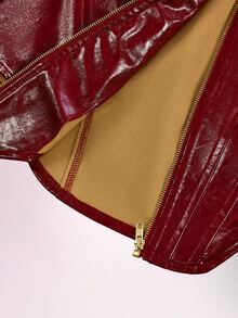 Amplova Winter Wine-Red PU Front And Middle Zipper Waist-Hugging Sexy New Jacket, Suitable For Outings, Parties And Gatherings. - Burgundy - View 15