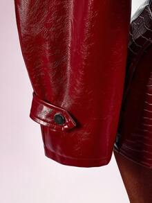 Amplova Winter Wine-Red PU Front And Middle Zipper Waist-Hugging Sexy New Jacket, Suitable For Outings, Parties And Gatherings. - Burgundy - View 11