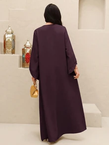 Yasmyna Solid Tie Front Kaftan - Red Violet - View 2