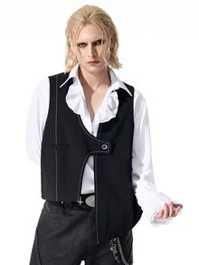 ROMWE MEN Street Life Men's Solid Color Single-Button Fashion Versatile Commuter Travel Suit Vest - Black - View 4