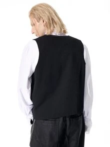 ROMWE MEN Street Life Men's Solid Color Single-Button Fashion Versatile Commuter Travel Suit Vest - Black - View 3
