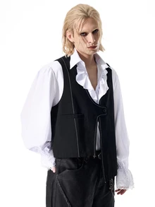 ROMWE MEN Street Life Men's Solid Color Single-Button Fashion Versatile Commuter Travel Suit Vest - Black - View 5