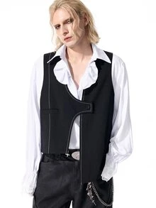 ROMWE MEN Street Life Men's Solid Color Single-Button Fashion Versatile Commuter Travel Suit Vest - Black - View 6