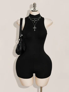 SHEIN ICON 女款性感龍圖案網紗拼接緊身連身衣 - 彩色 - 查看 11