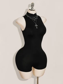 SHEIN ICON 女款性感龍圖案網紗拼接緊身連身衣 - 彩色 - 查看 12