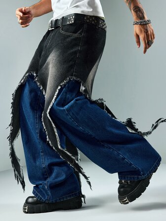 Street Life Jeans in denim strutturato con blocchi di colore e patchwork da uomo