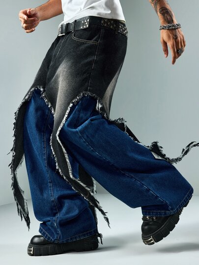 Street Life Jeans in denim strutturato con blocchi di colore e patchwork da uomo
