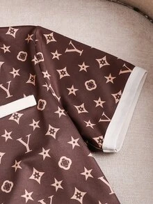 SHEIN 兒童青少年女孩針織圓領休閒T恤與寬鬆休閒長褲2件套 - 棕色 - 查看 7