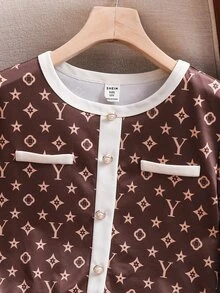 SHEIN 兒童青少年女孩針織圓領休閒T恤與寬鬆休閒長褲2件套 - 棕色 - 查看 6