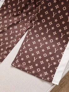 SHEIN 兒童青少年女孩針織圓領休閒T恤與寬鬆休閒長褲2件套 - 棕色 - 查看 8