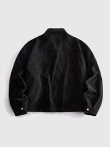 ROMWE MEN Men's Turn-Down Collar Long Sleeve Embroidered Jacket - Black - View 9