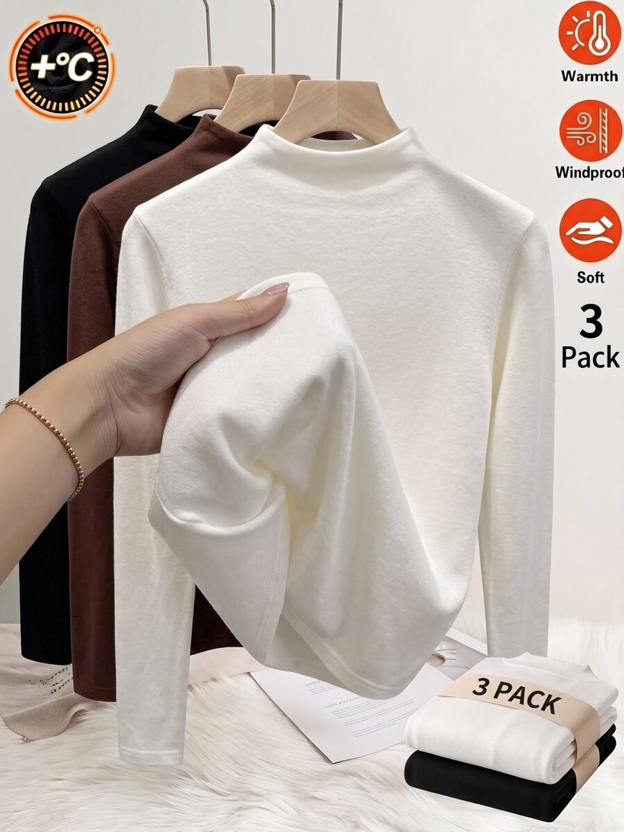 SHEIN Tween Girls T-Shirt Versatile Casual Cat Print 3 Pieces Set Low Neck Long Sleeve Base Layer - Multicolor - View 1
